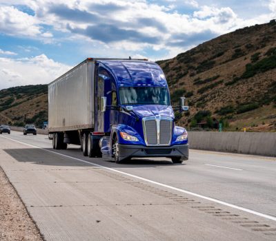 Semi Truck on a Two Lane Mountain Highway